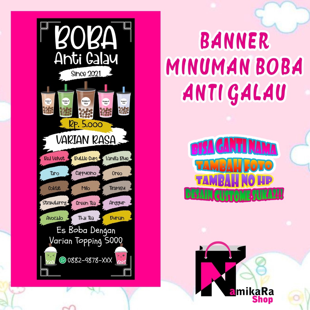 Banner Spanduk Backdrop Minuman Boba Viral Anti Galau/ Cetak Spanduk Boba Murah/ Banner Boba