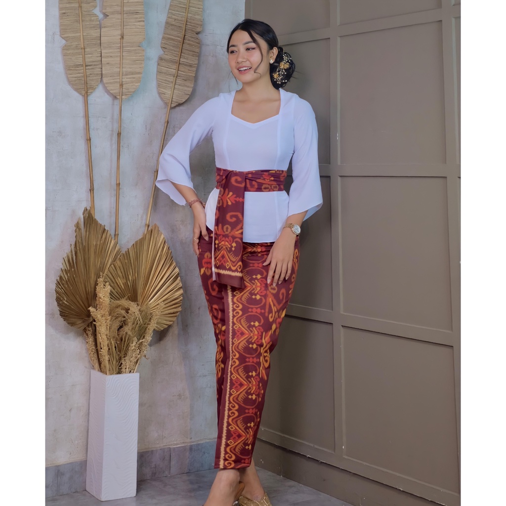 (Kode8) ONE SET KEBAYA JADI  AIR FLOW RESLETING LONCENG+KAMEN MOSCREPE+SELENDANG-2