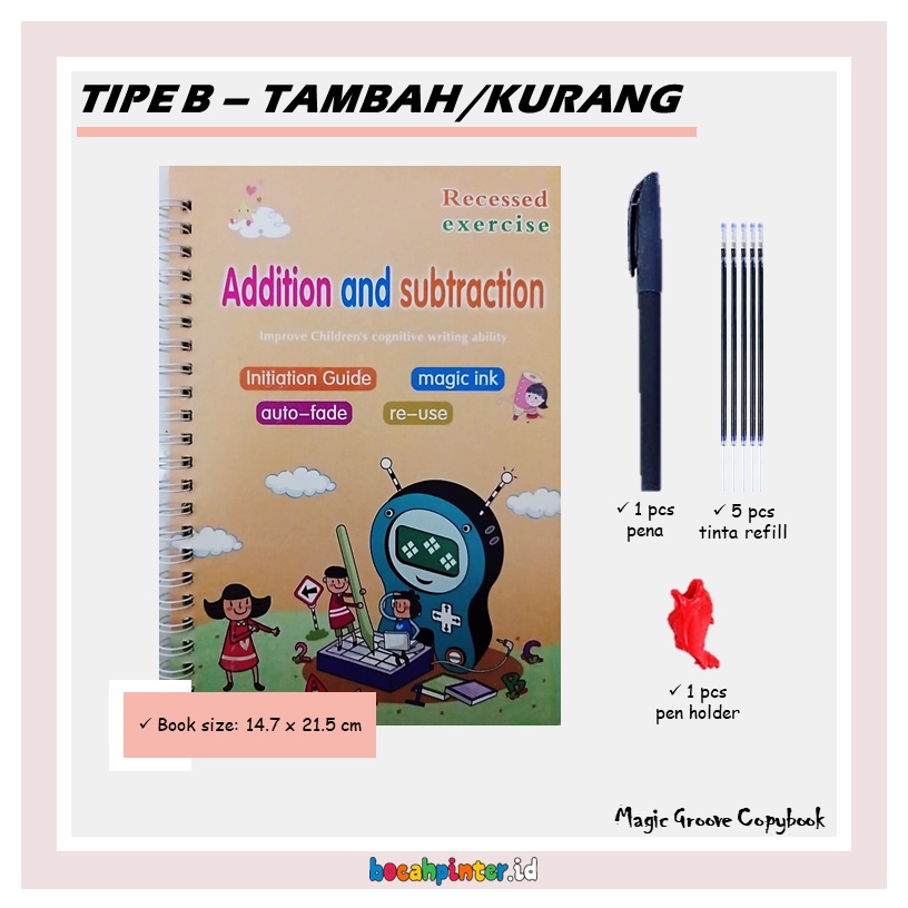 Magic Groove Copybook | Belajar Menulis Ajaib | Prewriting / Pra - Menulis | Mainan Edukasi Anak-B - Tambah/Kurang