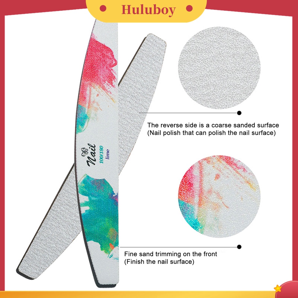 Huluboy Huluboy♡ 6pcs / Set Kikir Kuku Bentuk Bulan Sabit Dua Sisi Warna-Warni Untuk Manicure Wanita