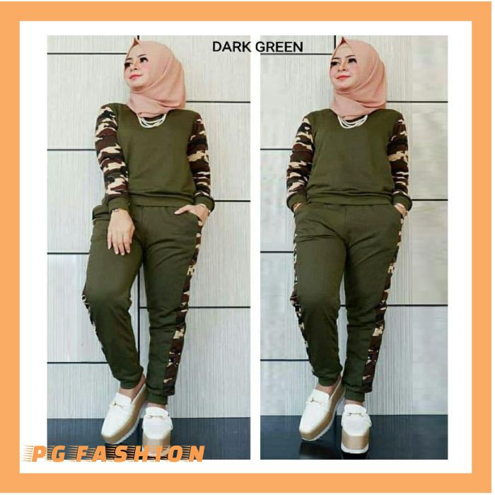 PG Fashion- Stelan Training Loreng Baju Senam Wanita /Baju Olahraga Muslim Wanita