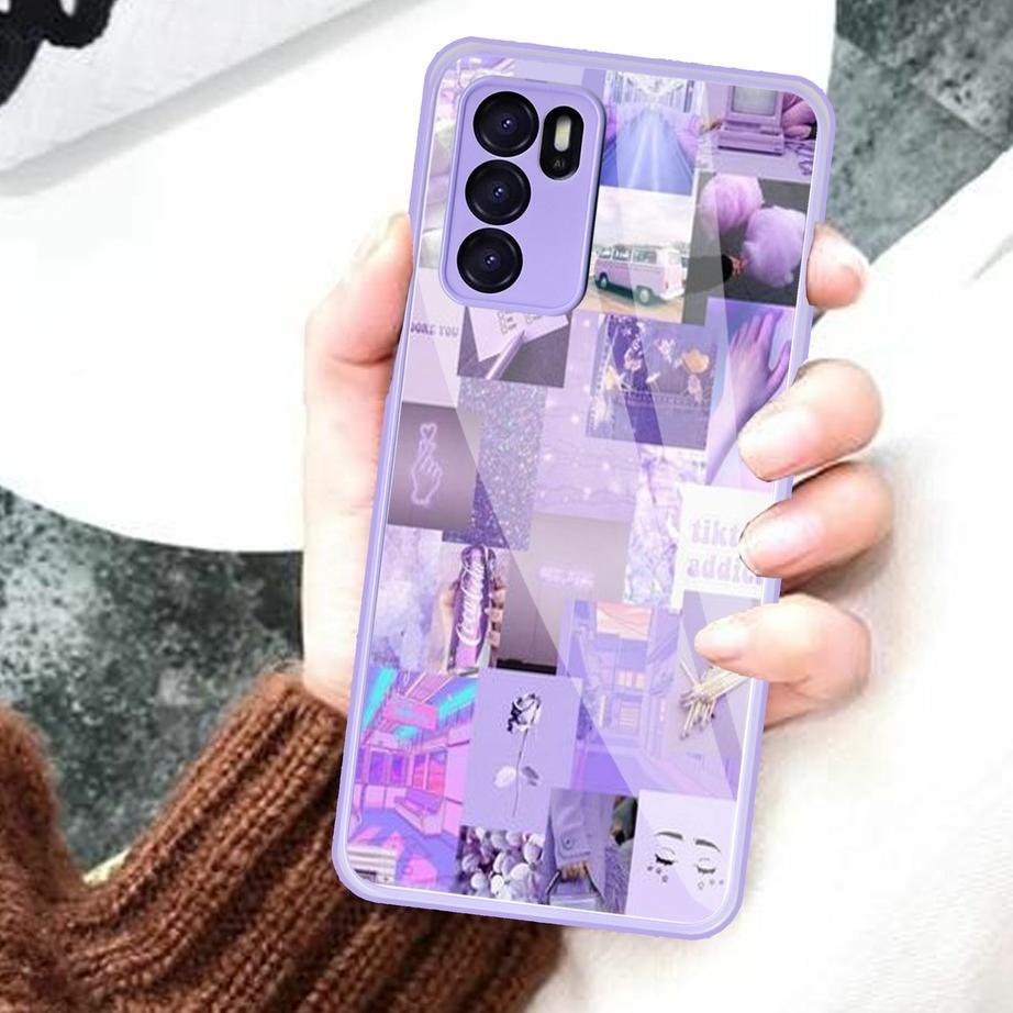 Terbaru.. Soft Case Kaca Macaron Lilac [L8] For Oppo Reno 6 4G A5s A16 A15 Reno 5F Reno 5 A54  Case 
