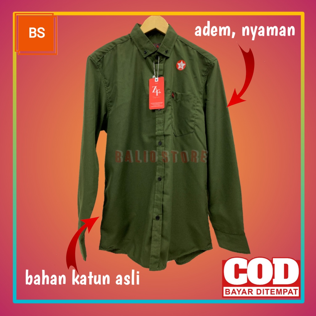 Pakaian Baju Hem Kemeja Atasan Casual Polos Lengan Panjang Cowok Pria Laki-laki Kain Katun Adem