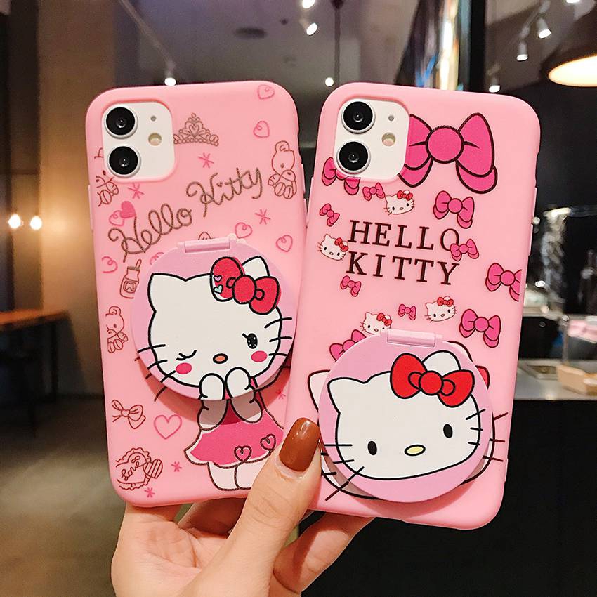 Pink Mirror Case HP OPPO A91 F15 Reno 3 A5 A9 A53 A33 2020 A3S A7 A5S A12 A1K C1 C11 A37 Neo 9 A57 A39 F1S A71 F5 Youth F11 F9 Pro 5 5S 5i C3 7 Narzo 20 Pro 7i C17 Hello Kitty 12