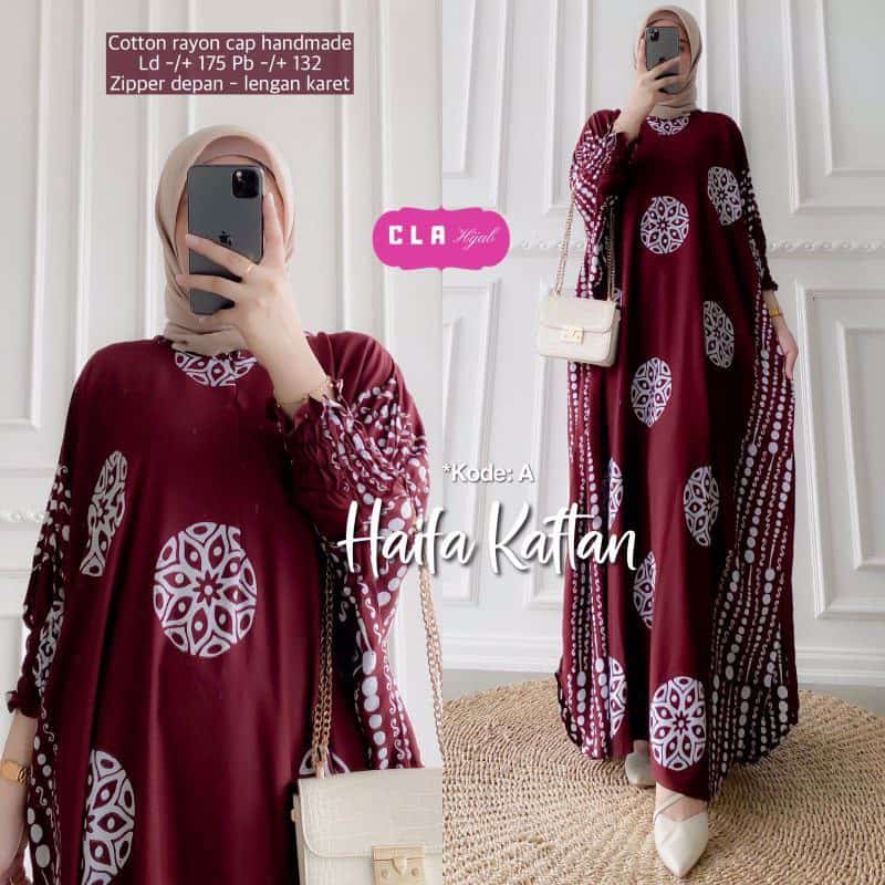 Gamis Kaftan Wanita Jumbo Batik Eksklusif Cap Encim Haita Kaftan Busui Resleting / Gamis Rayon Gamis Arabian