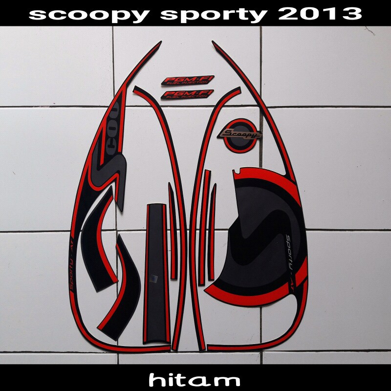 stiker motor striping scoopy sporty 2013 hitam merah