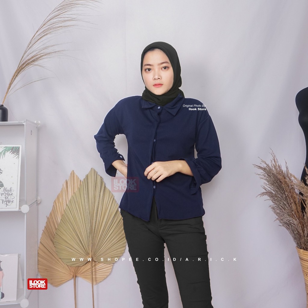 ilook | Blouse Keyra | Fashion Wanita | Bahan Creap - Fit to L-Keyra - Navy