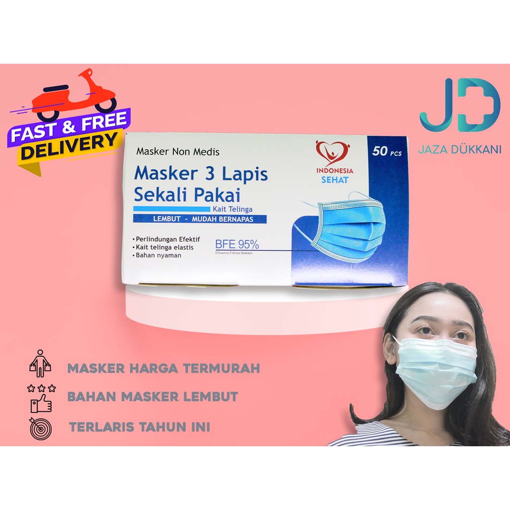 ALTOR Earloop Masker 3ply isi 50 pcs Medis Masker Bedah 3 ply Warna Biru