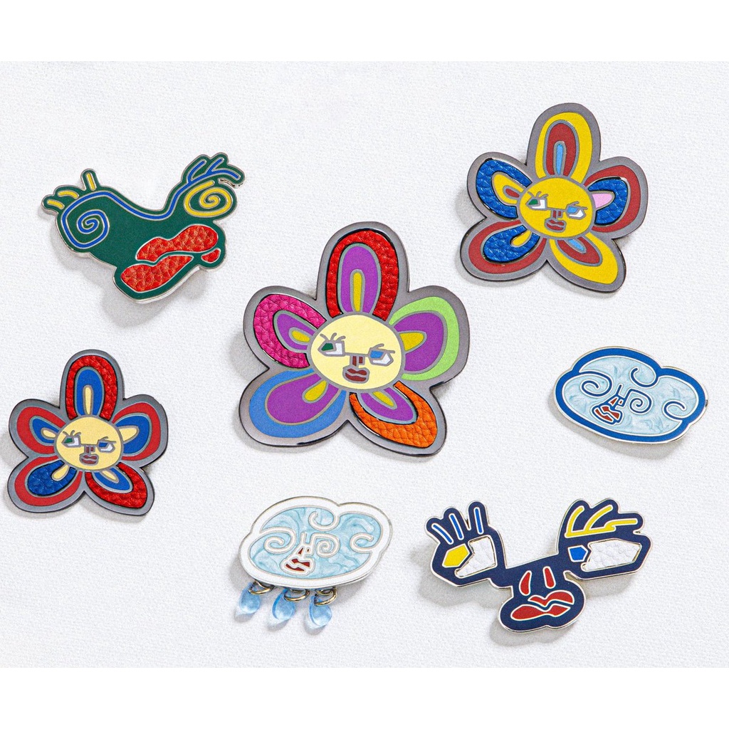 [READY] bts v taehyung artist made by collection brooch set faces cloud flowers buddies flower bros 