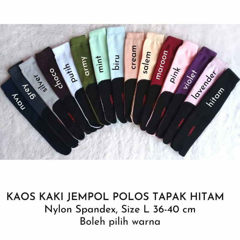 1 Lusin (12 pcs) Kaos Kaki Jempol Polos Tapak dan Non Tapak Hitam Size L Nylon Spandex, Paket Usaha Grosir Lusinan Murah Free Kemasan Plastik