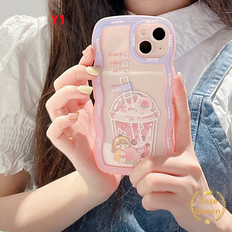 Casing VIVO Y36 Y02 Y15 Y12i Y21 Y21A Y33s Y21s Y12 Y20 Y21T Y33T Y20s G Y11s T1X Y11 Y12s Y20G Y12A Pink Milk Tea Fresh Sparkling Water Wave Frame Shockproof Bumper Soft Cover