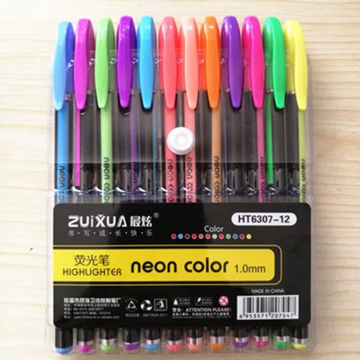 

MURAH Pulpen Gel 12 Warna Neon Color Zuixua 1.0mm HT6307-12 set