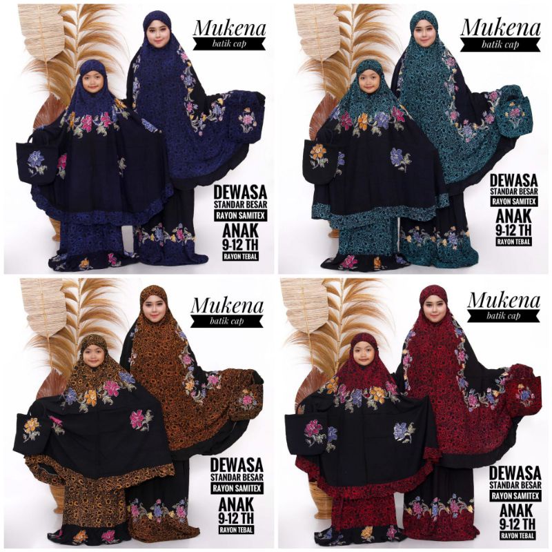 Mukena Batik Cap Analisa Hitam Couple Ibu & Anak Oroginal Pekalongan