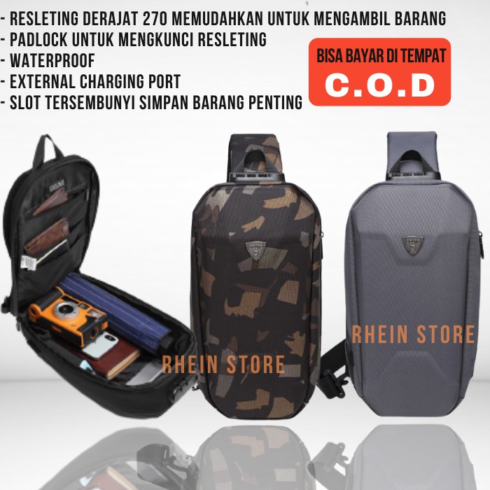 Tas Selempang Pria Distro Waterproof Oxford Import Original Waistbag Slempang Bahu Cowok Tahan Air