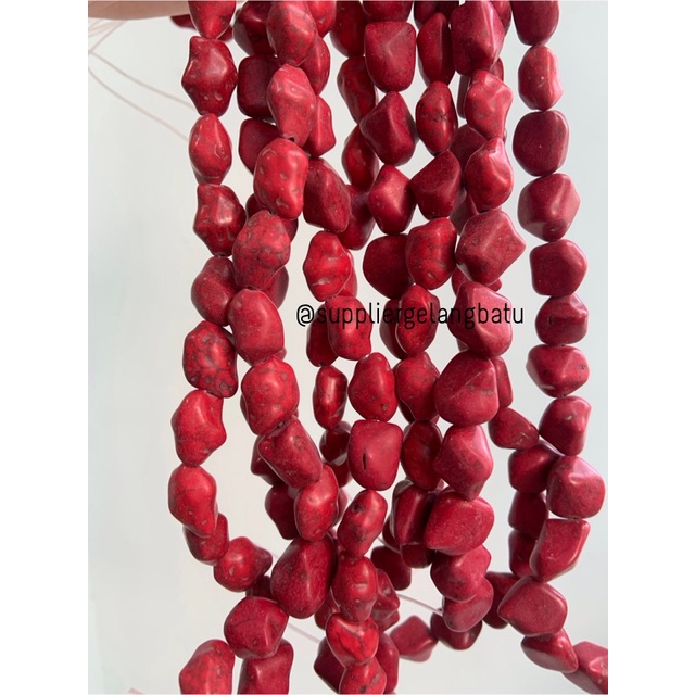 manik Batu alam RED PHYRUS Beads 20 x 10mm bahan rangkai pirus merah