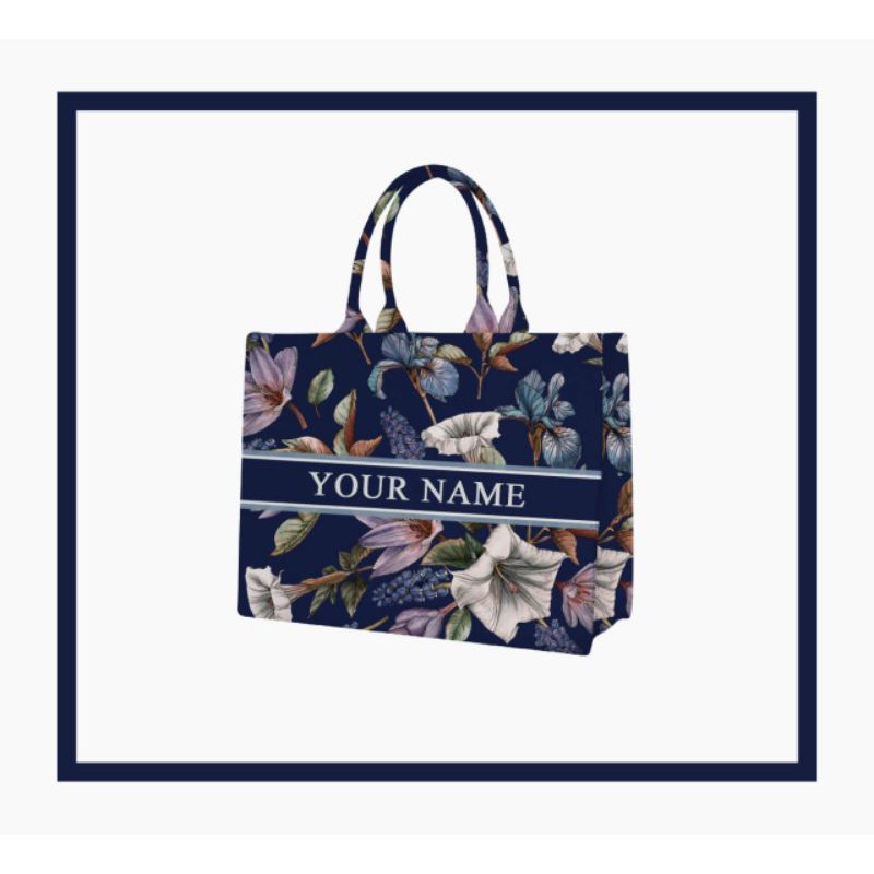 Tas Custom Print Motif Bunga Besar Biru