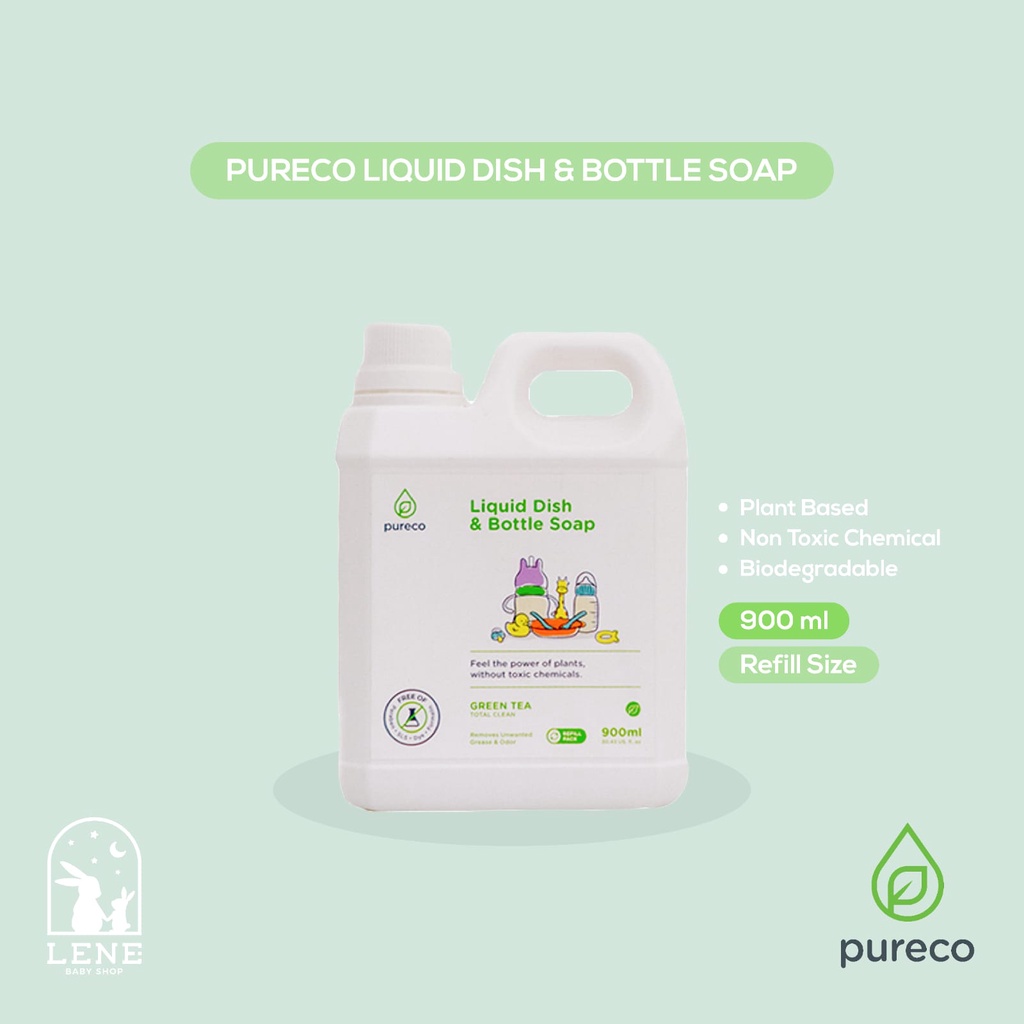 Pureco Liquid Dish and Bottle Soap Green Tea Refill Size 900ml