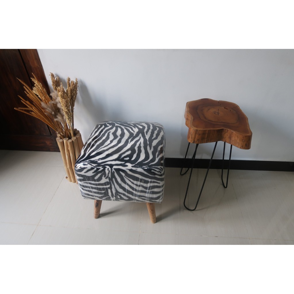 Stool Sofa Bulat/Kotak Kaki Natural Kayu Jati Solid