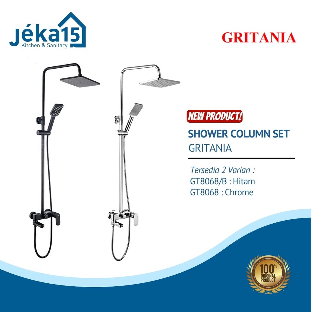 Shower Tiang Mandi Kotak Chrome / Hitam | Shower Column Set