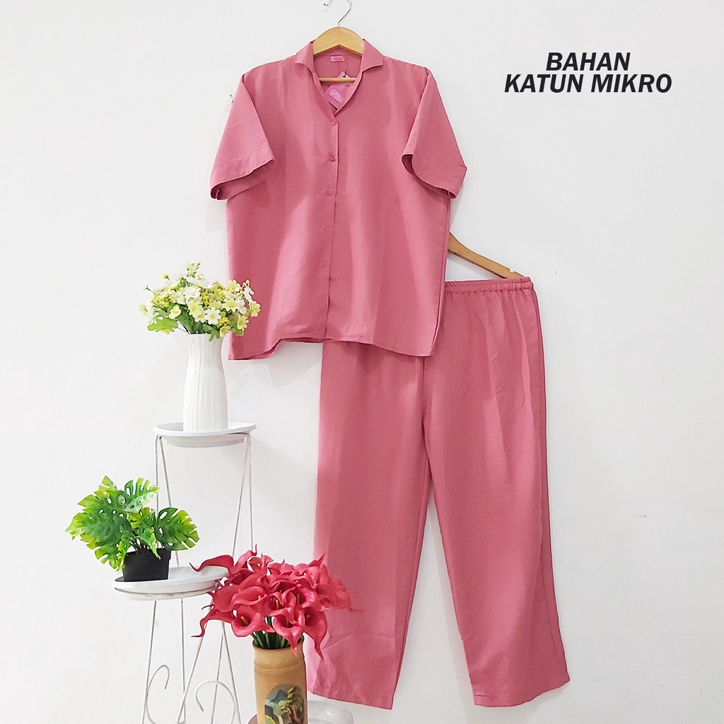 XXL 5L Setelan Jumbo Rayon Polos Premium Basic Pajamas Bigsize LD 120 140 Piyama Ukuran Besar Oneset Daily Sleep Wear Setcel Jumbo LD 110 120 Bigsize-Pajamas Salmon