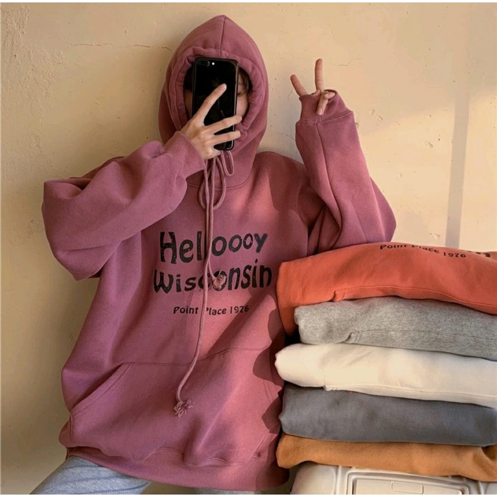 HOODIE HELLOOOY WOSCONSIN / HOODIE WANITA TEBAL