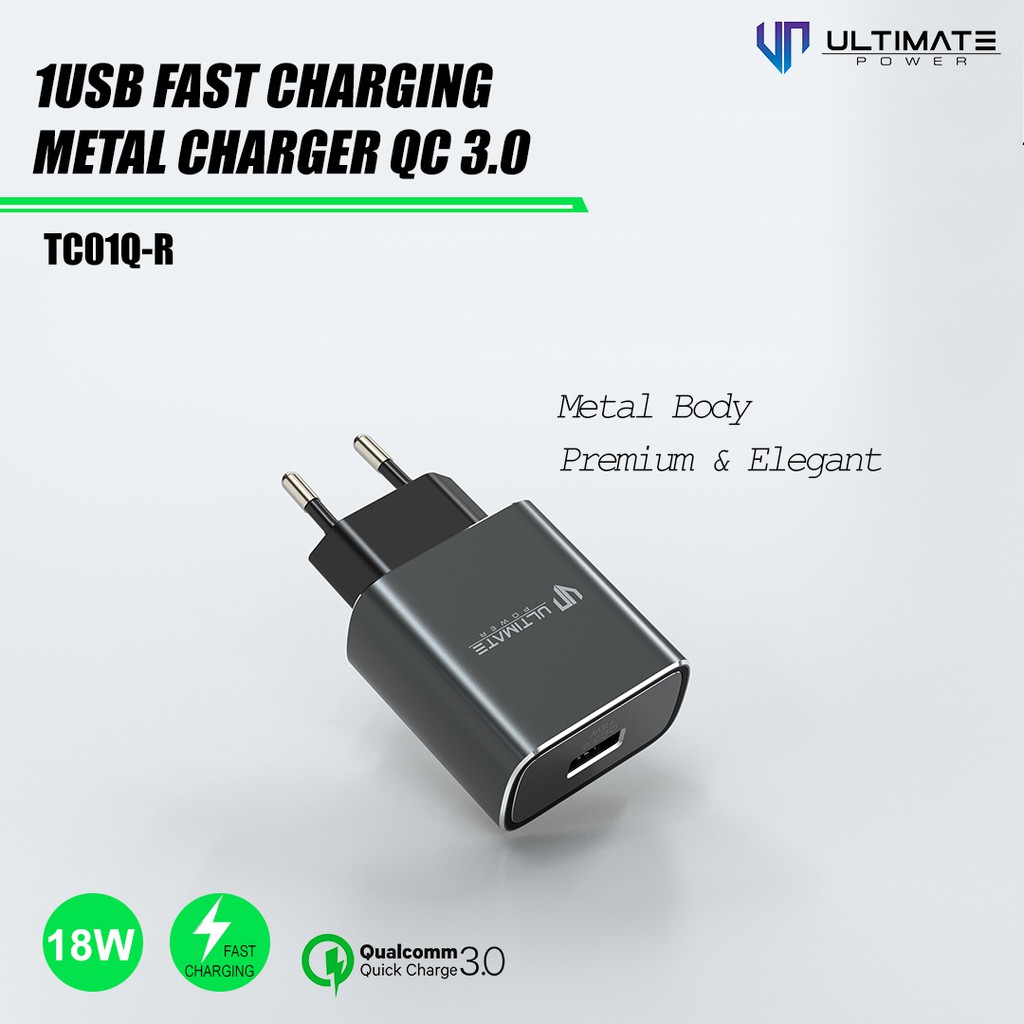 Adapter QC 3.0 Fast Charging Ultimate 1USB Fast Charging Metal Charger QC 3.0 Original100%