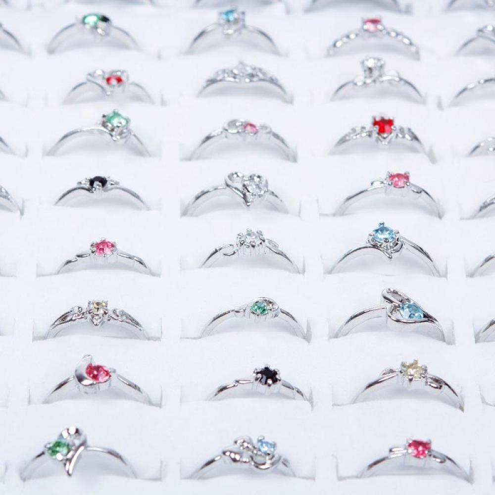 Timekey 30pcs Cincin Lapis Silver Dengan Berlian Imitasi Untuk Wanita A6K1