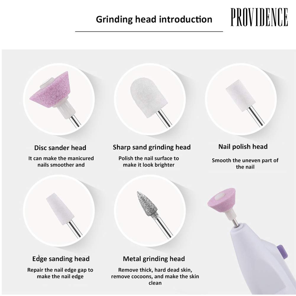 Providence Portable Electric Nail Polishing Machine Manicure Tool with 5 Grinding Drill Bit