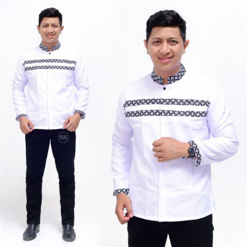 BAJU KOKO MUSLIM PRIA DEWASA LENGAN PANJANG KEMKO KURTA PUTIH HADROH TAKWA