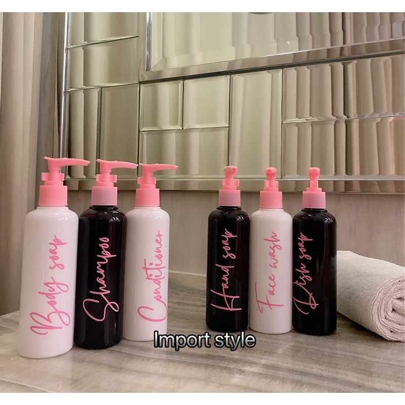 Botol PUTIH 250ml glossy pink edition. aesthetic bottle minimalist refill organizer tempat sabun cair pump estetik