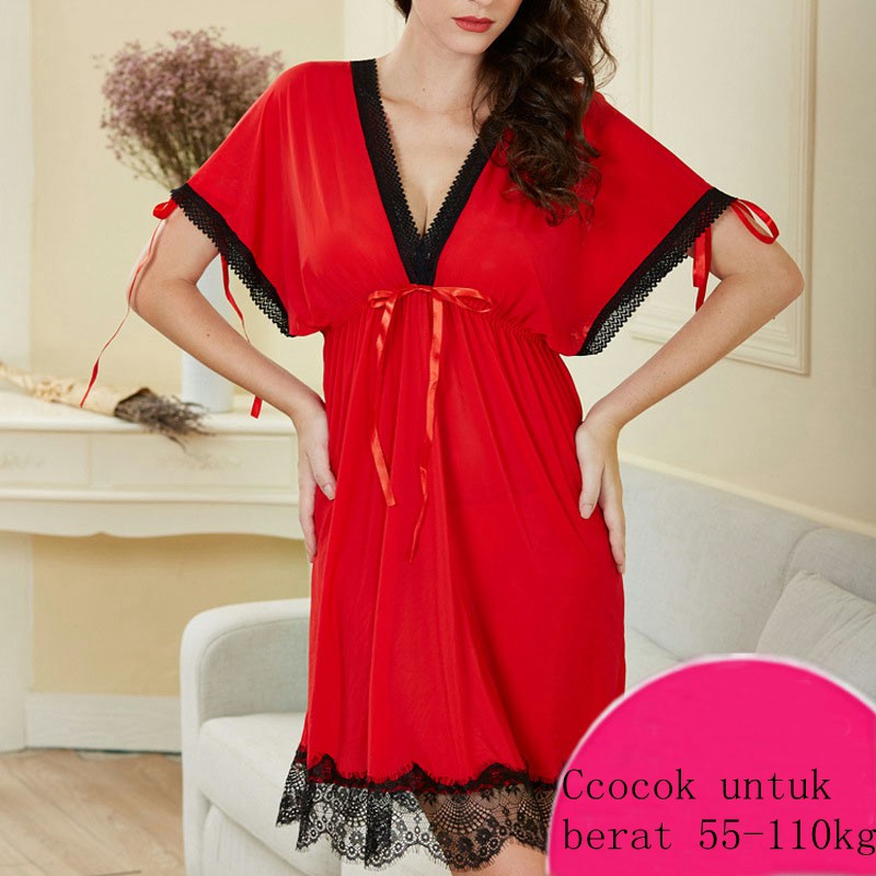 Baju Tidur Ukuran Jumbo Wanita Lingerie Set Sexy lingerie big size A387