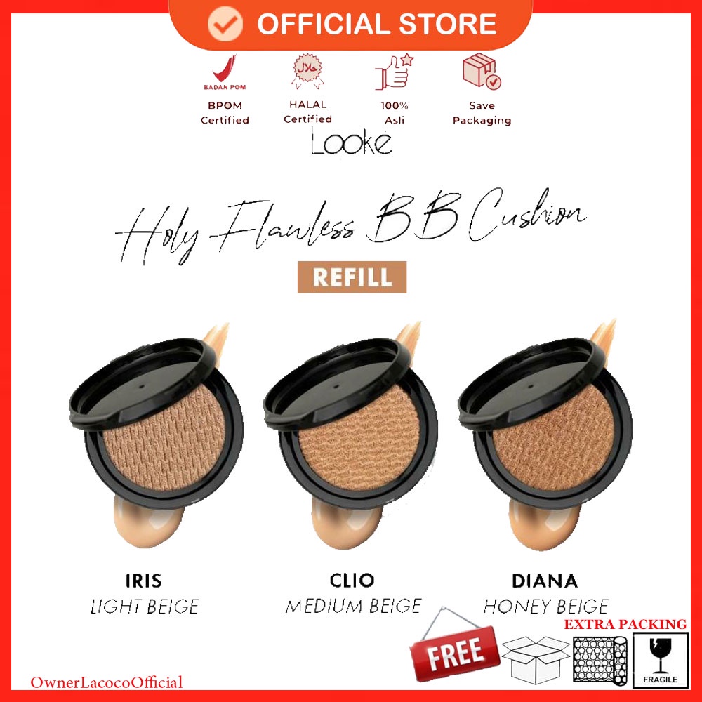 LOOKE REFILL HOLY FLAWLESS BB CUSHION CLIO DIANA IRIS - LOOKE CUSHION - BEDAK BB CUSHION - LOOKE - B