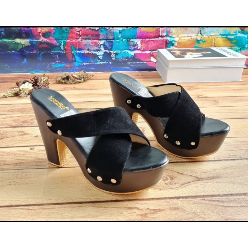 ABBUSHOES  JH  100 Wedges hak wanita 9cm silang swede