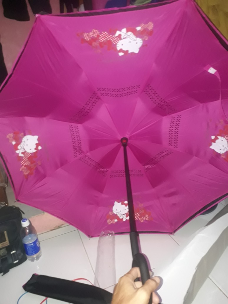 Payung Terbalik Kazbrella Motif Karakter Hello Kitty,brown,cony c Handle