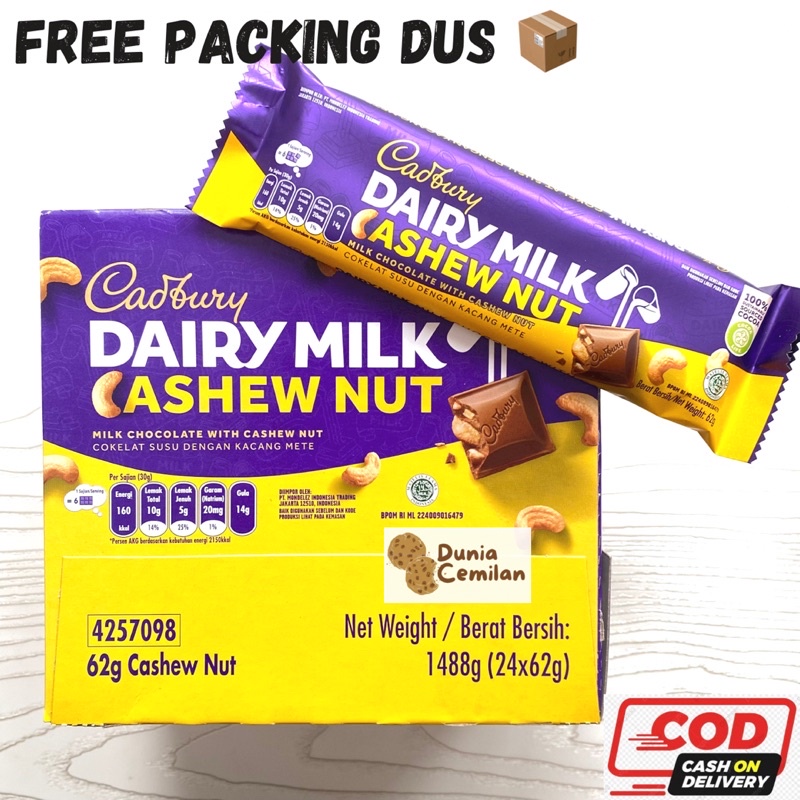 [TERMURAH!] Cadbury Dairy Milk MEDIUM 1 PAK isi 24pcs x 62gr - Coklat Cadbury Cashew Nut