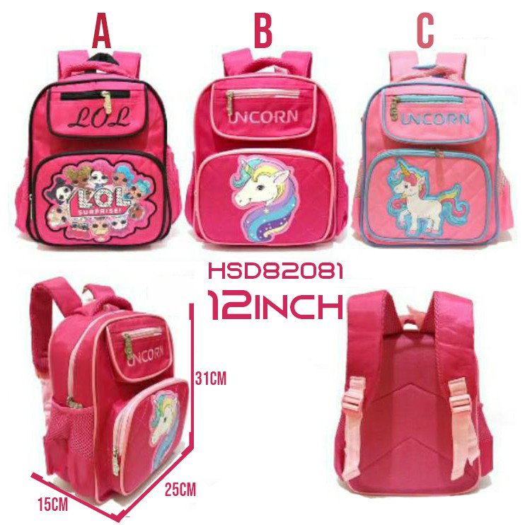 Tas Anak Perempuan CHARACTER PINK 12inch & 16inch #HSD82081 & #86081