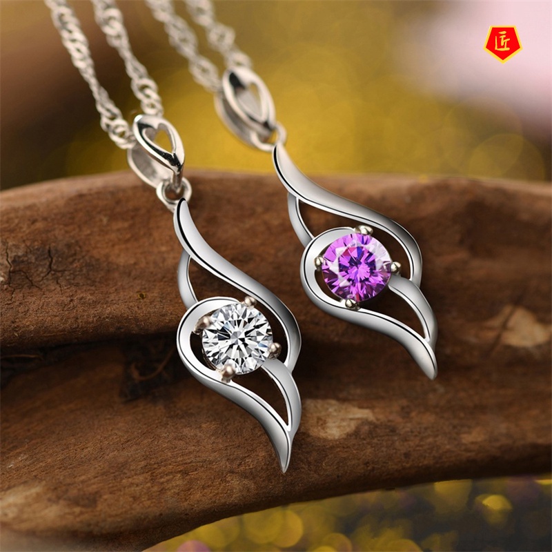 [Ready Stock]Single Wing Diamond Pendant Simple All-Match Women's Necklace