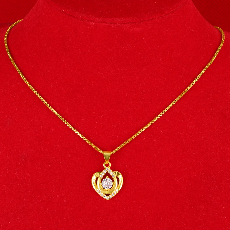 Kalung Rantai Klavikula Hias Liontin Hati Berlian 24K Untuk Wanita