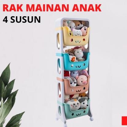 Rak Mainan Anak 4Susun-Rak Lucu Anak Penyimpanan Mainan Serbaguna Kitkacu