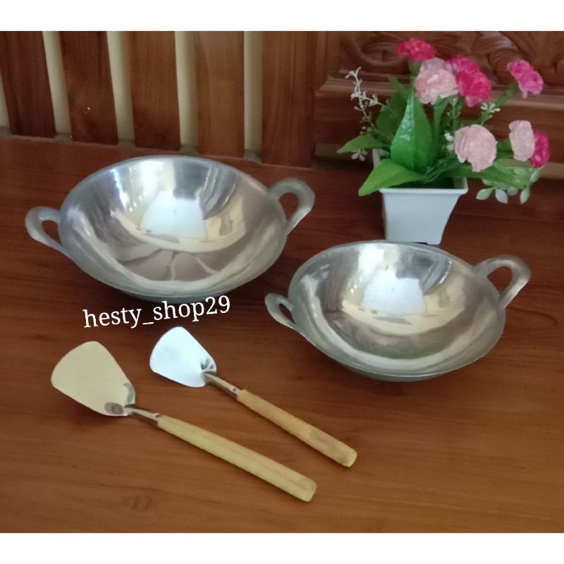 Wajan Mini Cetakan Kue Ape Serabi Batik Wajan Kuali Mini kecil + Spatula/Sodet/Sutil