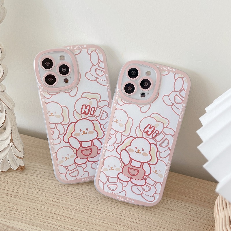 Case Pelindung Lensa Desain Anak Anjing pink Untuk iphone 13 pro max 11 12 XR XSMAX 7 8 plus se2
