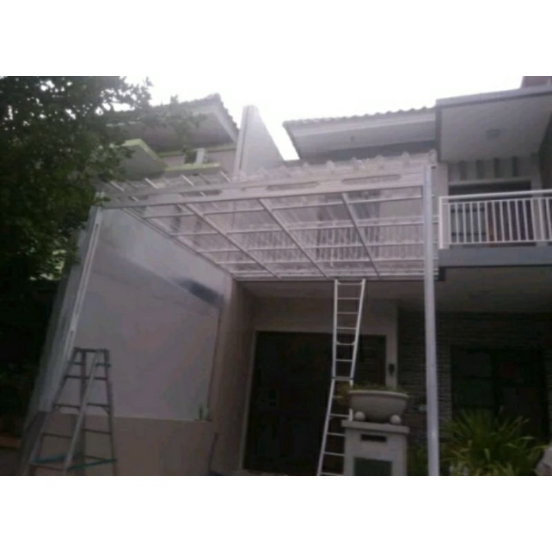 Kanopi baja ringan atap spandek transparan tiang double minimalis