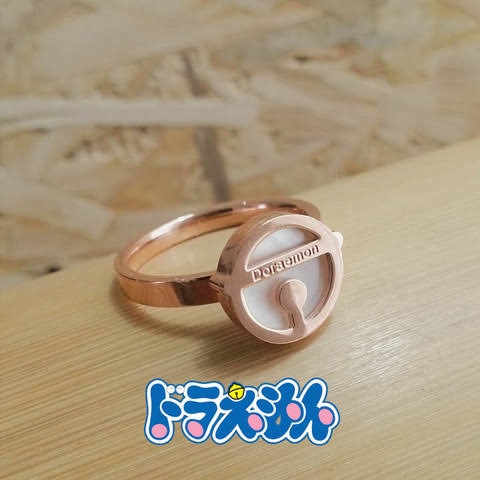 Doraemon Bell Ring Cincin Lonceng Lapis Platina 18k Rose Gold Plated