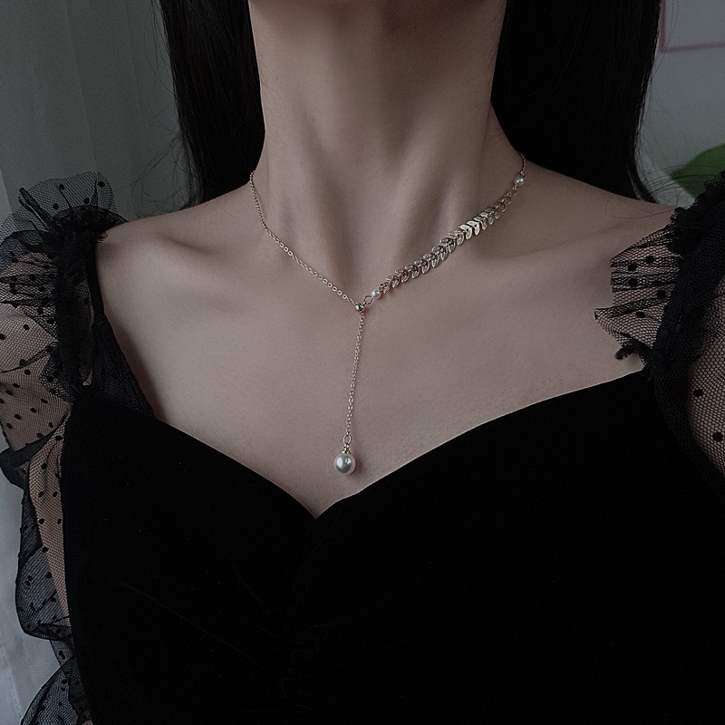 Wheat Ear Pearl Necklace Accessories Long Pendant Personality Simple Clavicle Chain