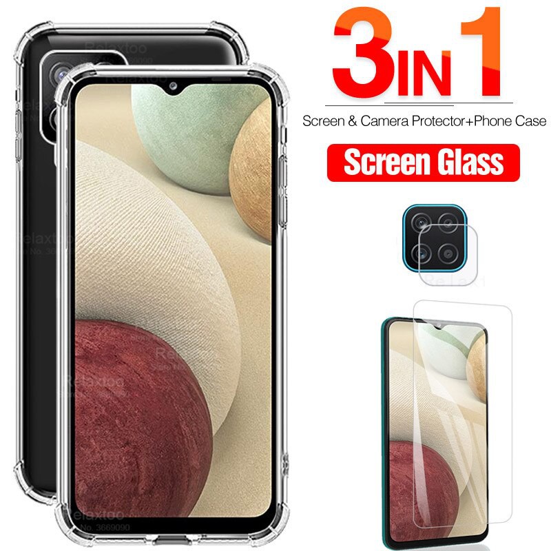 Case SAMSUNG M12 A12 PAKET 3in1 Case Softcase  Tempered Glass Camera Lens Casing Hp Samsung M12 A12