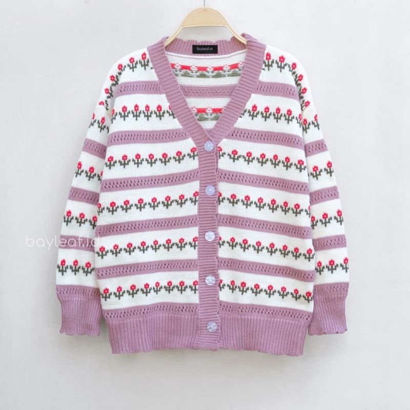 Cardigan Flowers Button / Kardigan Bunga Rajut / Atasan Wanita / Kardigan Wanita Rajut