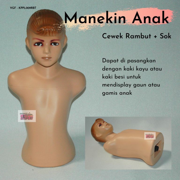 Patung Manekin Torso Anak Cewek Rambut/ Manekin Plastik Setengah Badan Patung Plastik Anak