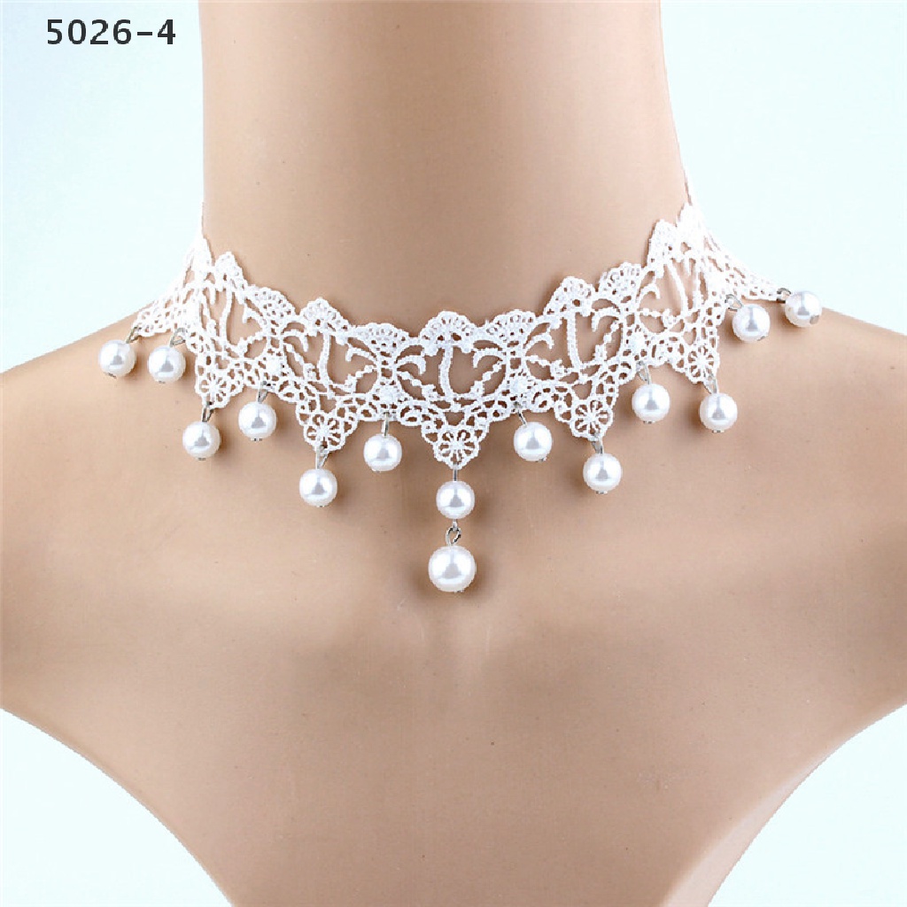 5026-4 Kalung Choker Lace Sexy Aksen Mutiara Imitasi Untuk Wanita