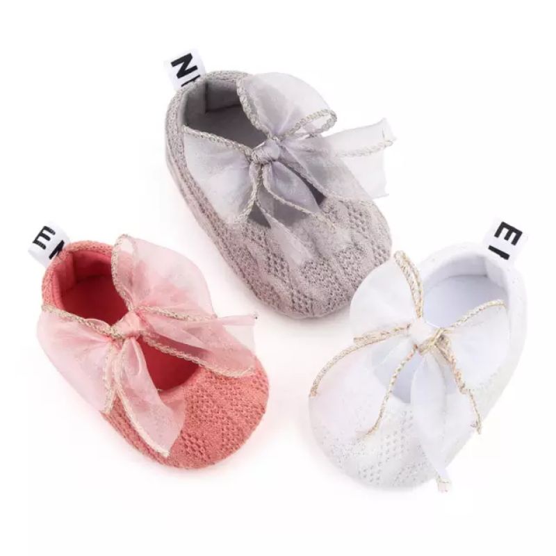 Sepatu Bayi Perempuan Pita Knit Renda - Sepatu Prewalker Baby S1212