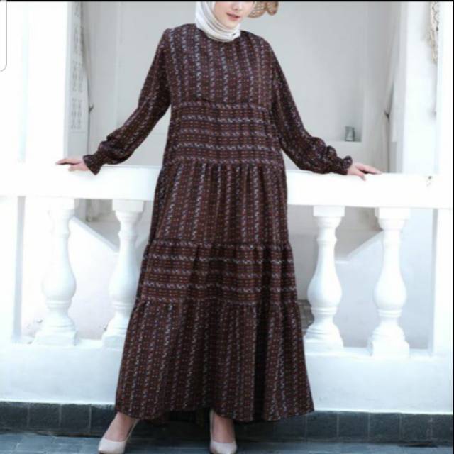 Brown garden dress by aznii official ukuran S